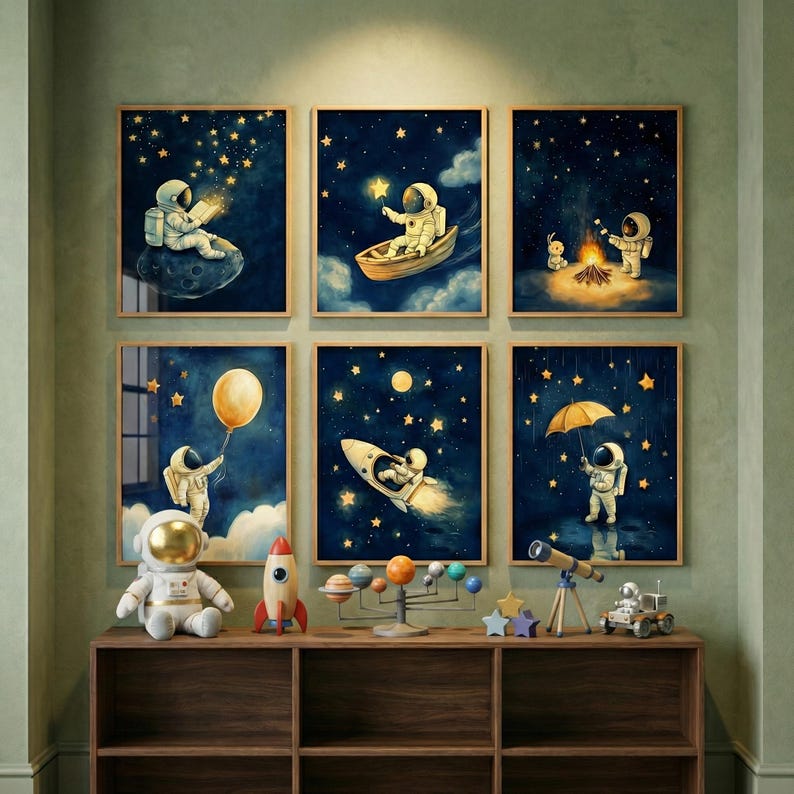 Nursery Wall Art, Space Set of 6 - Dreamy Astronaut Kids' Room Decor - Etsy