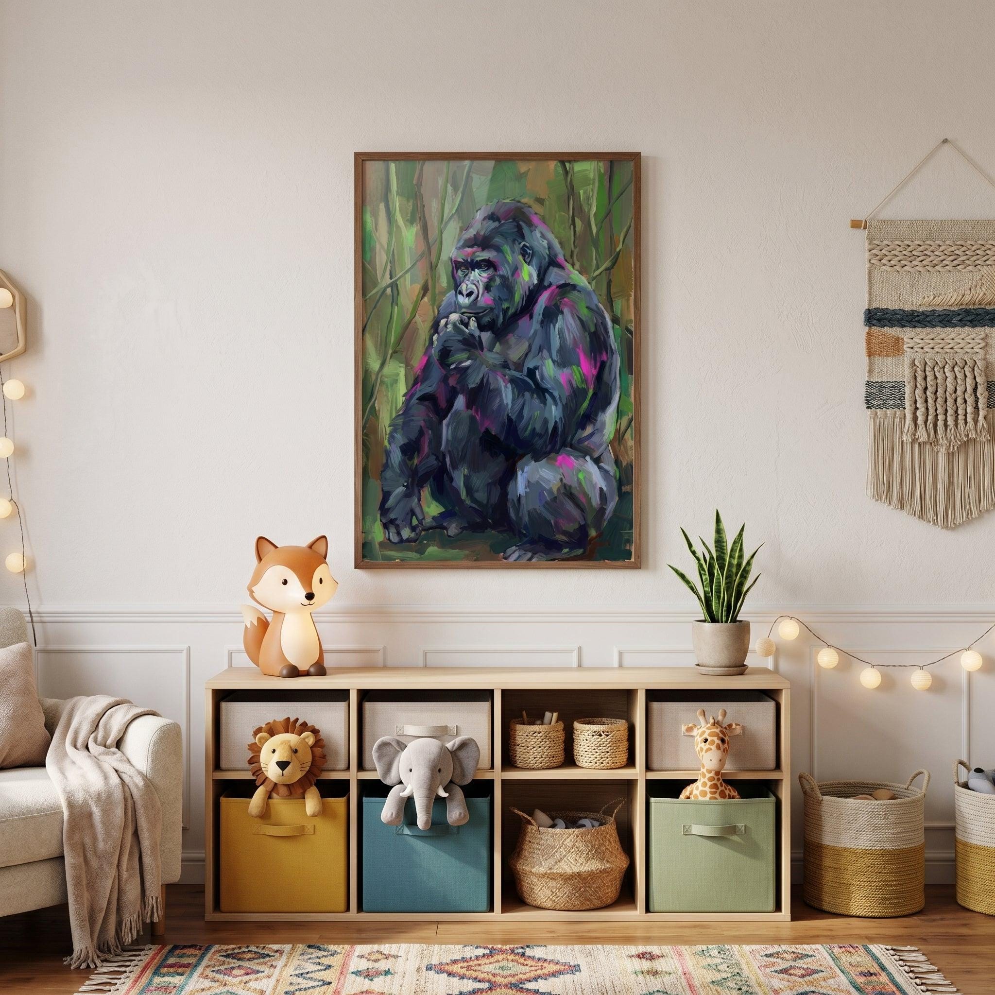 Pink Primates Pink Purple Textured Gorilla Artwork, Colorful Primate Wall Decor ...