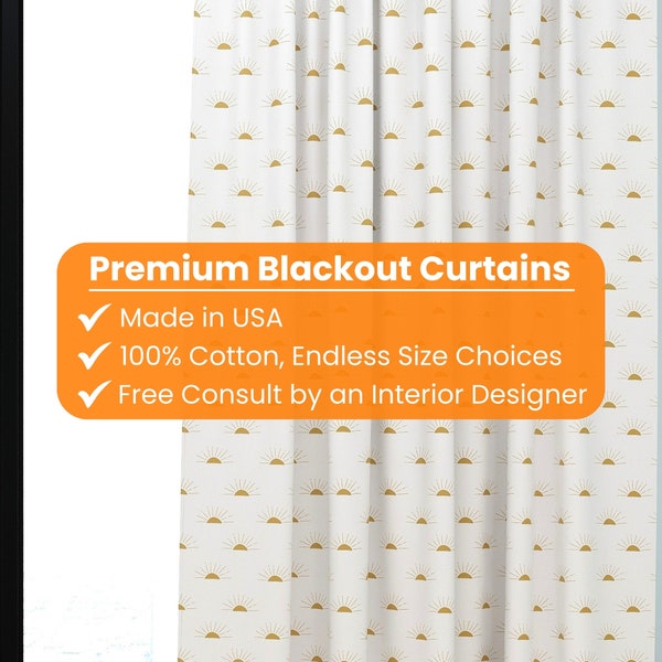 Sun kids and nursery blackout curtains. Custom, handmade, made to measure curtains. Great for bedrooms and playrooms. Room darkening.