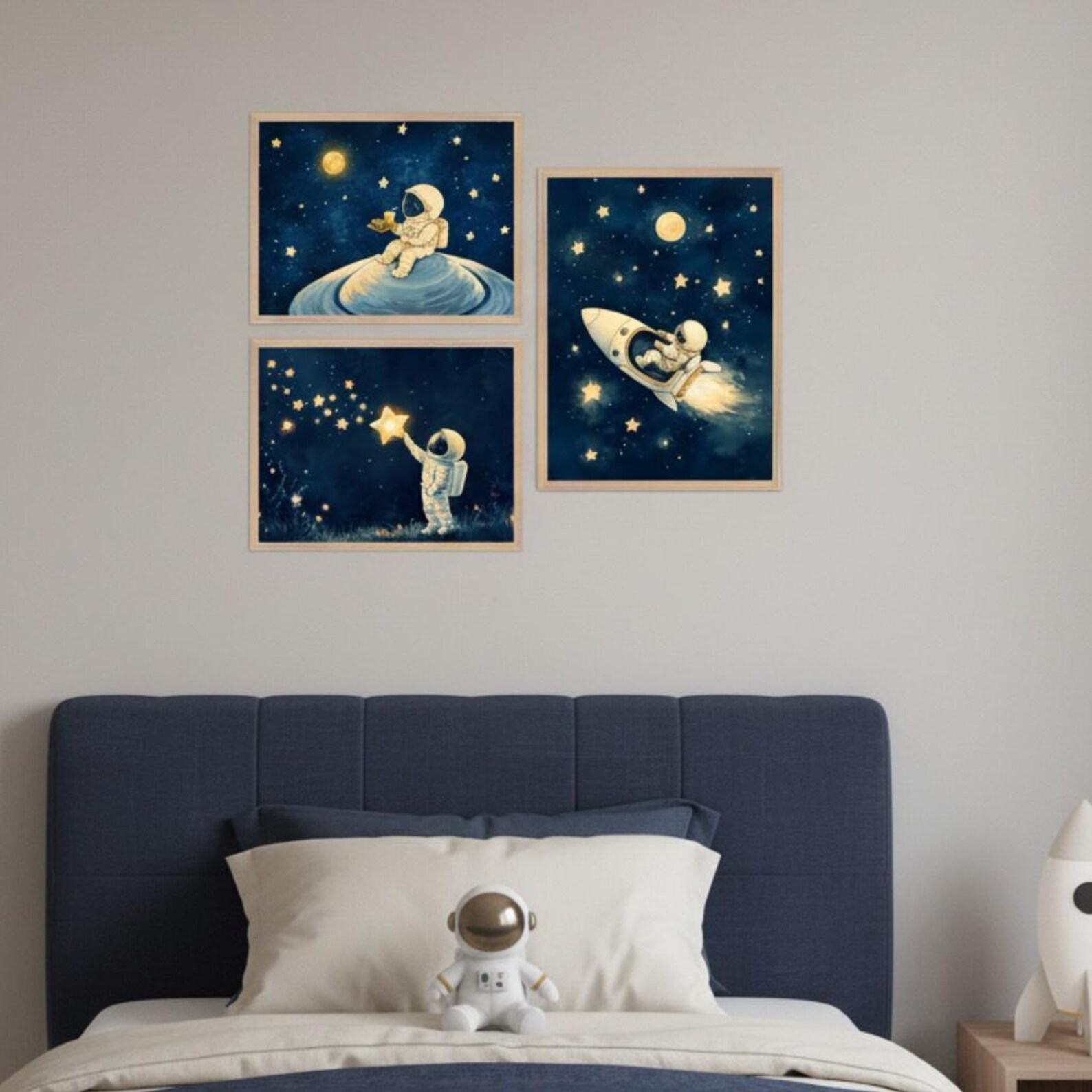 Astronaut Space Wall Art Set of 3, Nursery Outer Space Decor, Cosmic ...
