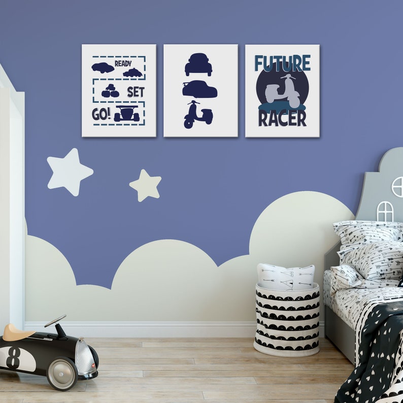 Nursery Wall Art Canvas Wall Art Race Car Wall Decor Racing Themed Wall Art Set Kids Wall Hangings Future Racer Kids Wall Art