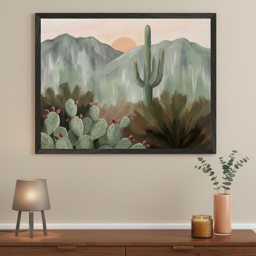 Desert Landscape Southwestern Sunset Wall Art, Saguaro Cactus