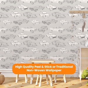 Car Wallpaper Peel & Stick Removable Self Adhesive or Traditional NonWoven, Wallpaper Kids Room, Wallpaper Nursery, Wallpaper Playroom