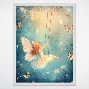Whimsical Fairy Canvas Art: Butterfly Flower Nursery Decor