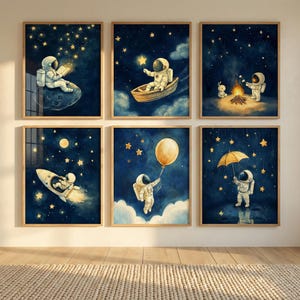 6er Set Kinderzimmer Wanddeko - Verträumter Astronaut Kinderzimmer Dekor