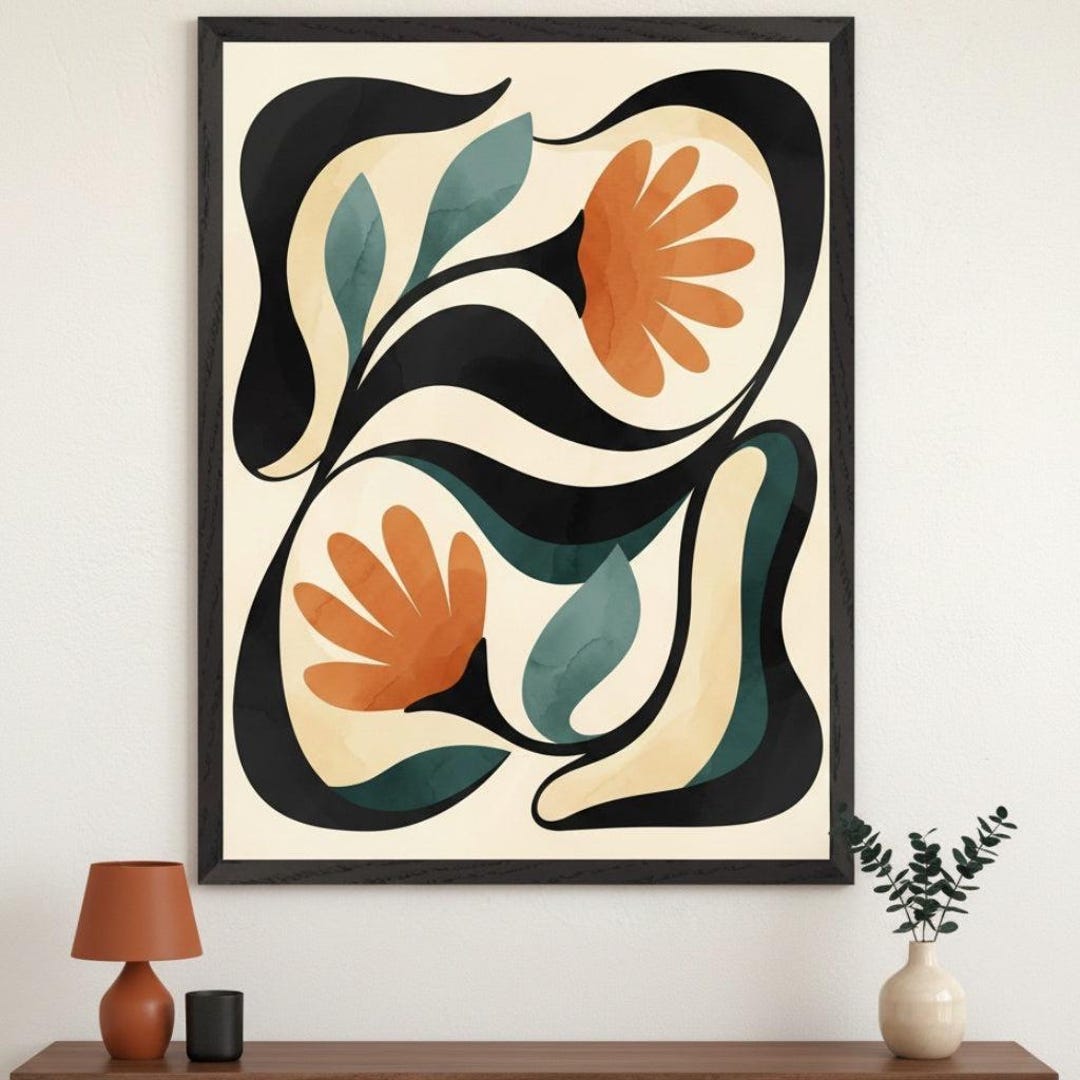 Abstract Floral Mid Century Modern Wall Art, Minimalist Botanical Art ...