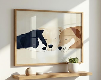 Nursery Wall Art Sleeping Puppies  Decor, Three Dogs Illustration, Neutral Baby Room Decor, Puppy Lover Gift, Gender Neutral Nursery Print
