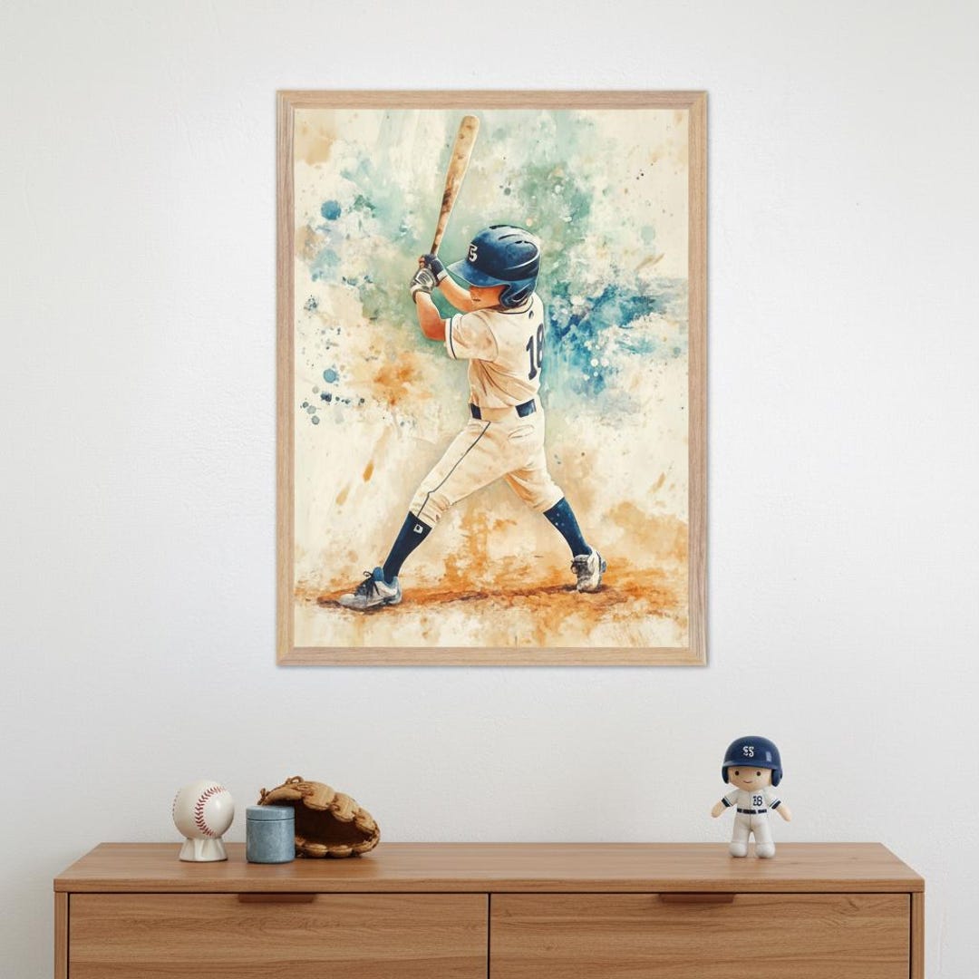 Wee Blue Coo Baseball Pitcher Art Print | 12x16 Inch Sports Wall Decor, Unframed Poster