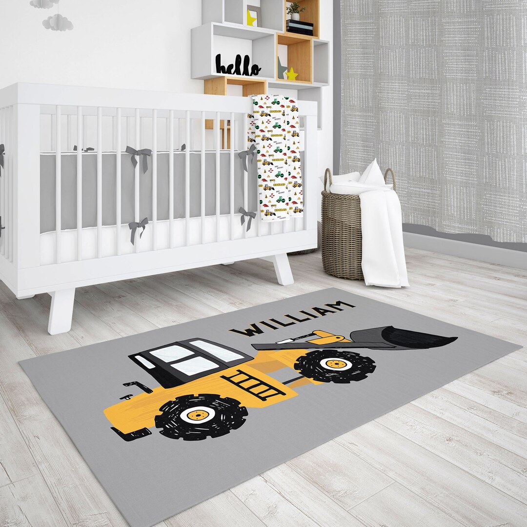 Construction Rug, Kids and Nursery Construction Decor, Truck Personalized Play Mat, Carpet for