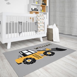 Construction Rug, Kids and Nursery Construction Decor, Truck Personalized Play Mat, Carpet for Kids Room, Perfect Playmat Gift for Kids