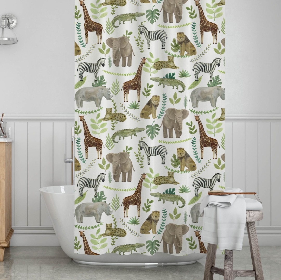 Safari Themed Shower Curtains for Kids. Bathroom Decor Gift for Kids