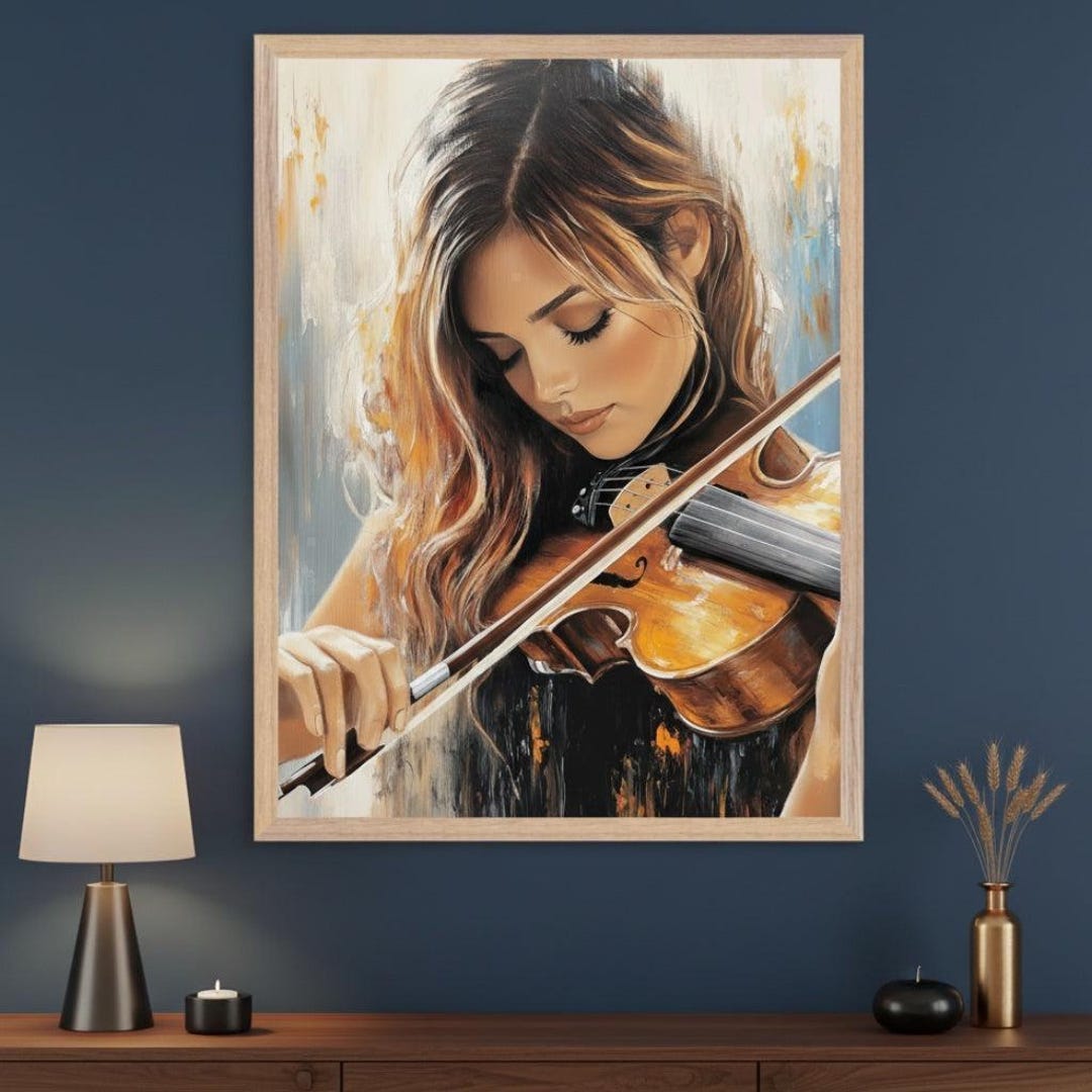 Woman Playing Violin Musical Theme Wall Art, Musician Portrait Canvas ...