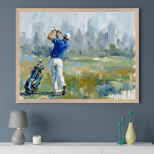 Golfer Impressionist Style Wall Art, abstract golf course decor, man golfing gift for him, modern sports office decor, golf swing print