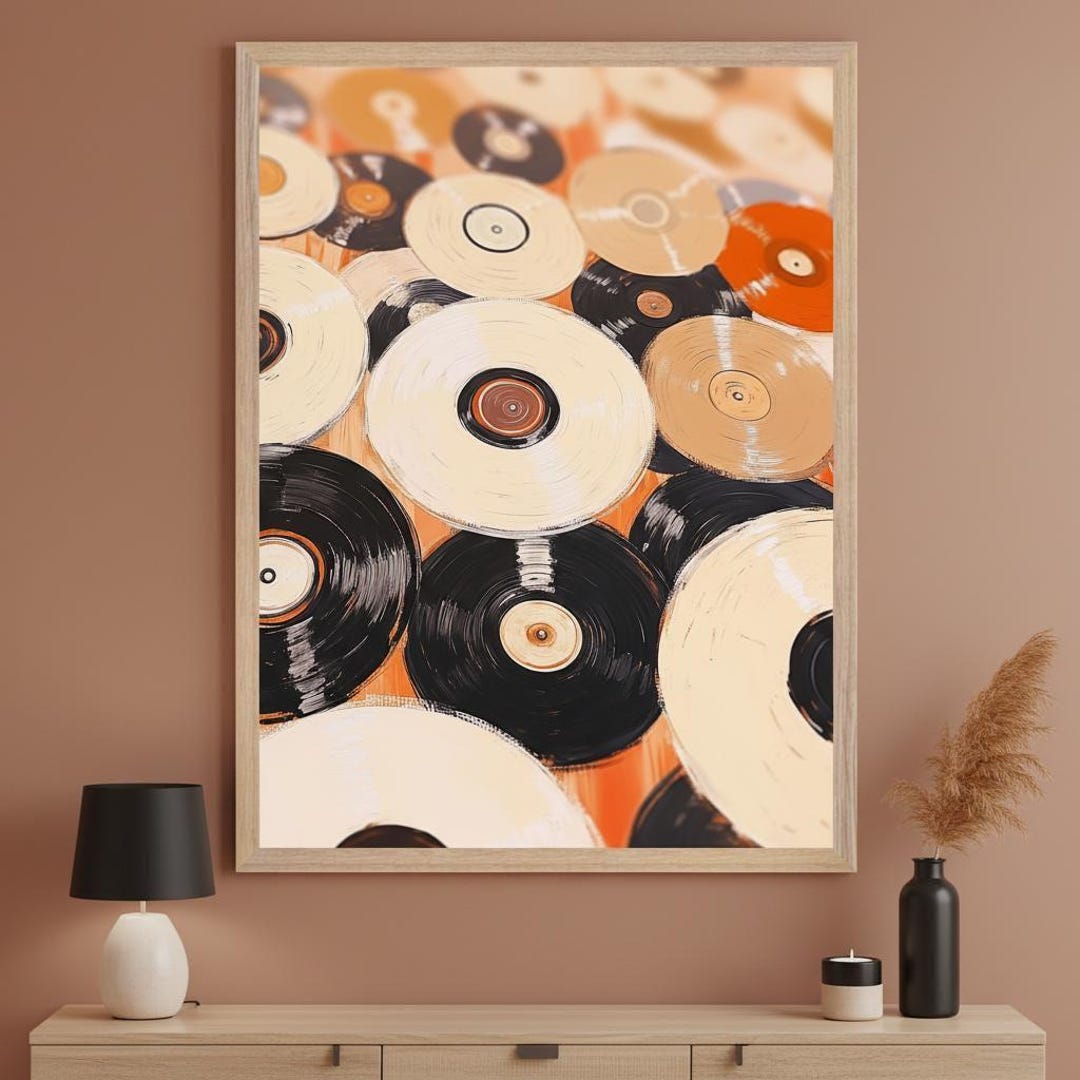 アート・デザイン・音楽 Vinyl Records and Covers by Artists Vinyl Records Retro-modern Wall Art, Mid Century Music Decor