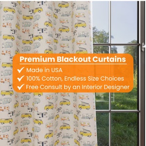 Vintage Camper Yellow Blackout Curtains: Kids Playroom Decor - 2 Panels