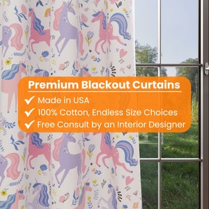 Unicorn Blackout Curtains: Handmade Kids Nursery Decor