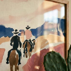 Western Cowboy Wall Art, Desert Landscape Print, Southwestern Decor, Horse Rider Illustration, Abstract Boho Poster, Ranch House Decor afbeelding 7
