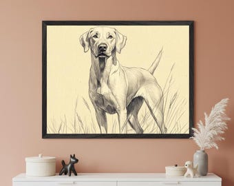 Labrador Sketch Wall Art, Vintage Dog Pencil Drawing, Hunting Dog Illustration, Farmhouse Pet Portrait Print, Rustic Animal Drawing