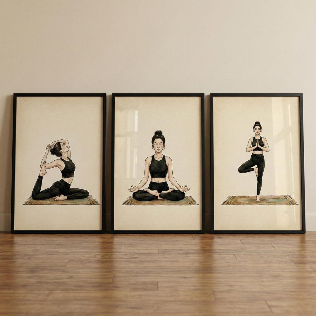 Yoga Decor Wall Art Set of 3, Zen Meditation Room Decor, Minimalist ...