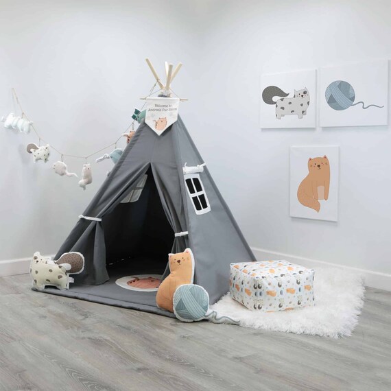 Cat Themed Teepee Kids Teepee Custom Children Teepee Kids Teepee Personalized With Options To Add Pillows And Mat More Colors