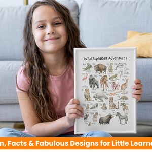 Arte de pared con animales del alfabeto, decoración infantil Montessori ABC, póster de letras educativas para habitación infantil, sala de juegos, aula y educación en el hogar.