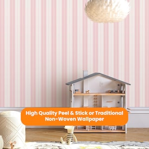 Candy Pink Stripes Wallpaper Peel & Stick Removable Self Adhesive or Traditional NonWoven, Wallpaper Kids Room, Wallpaper Nursery