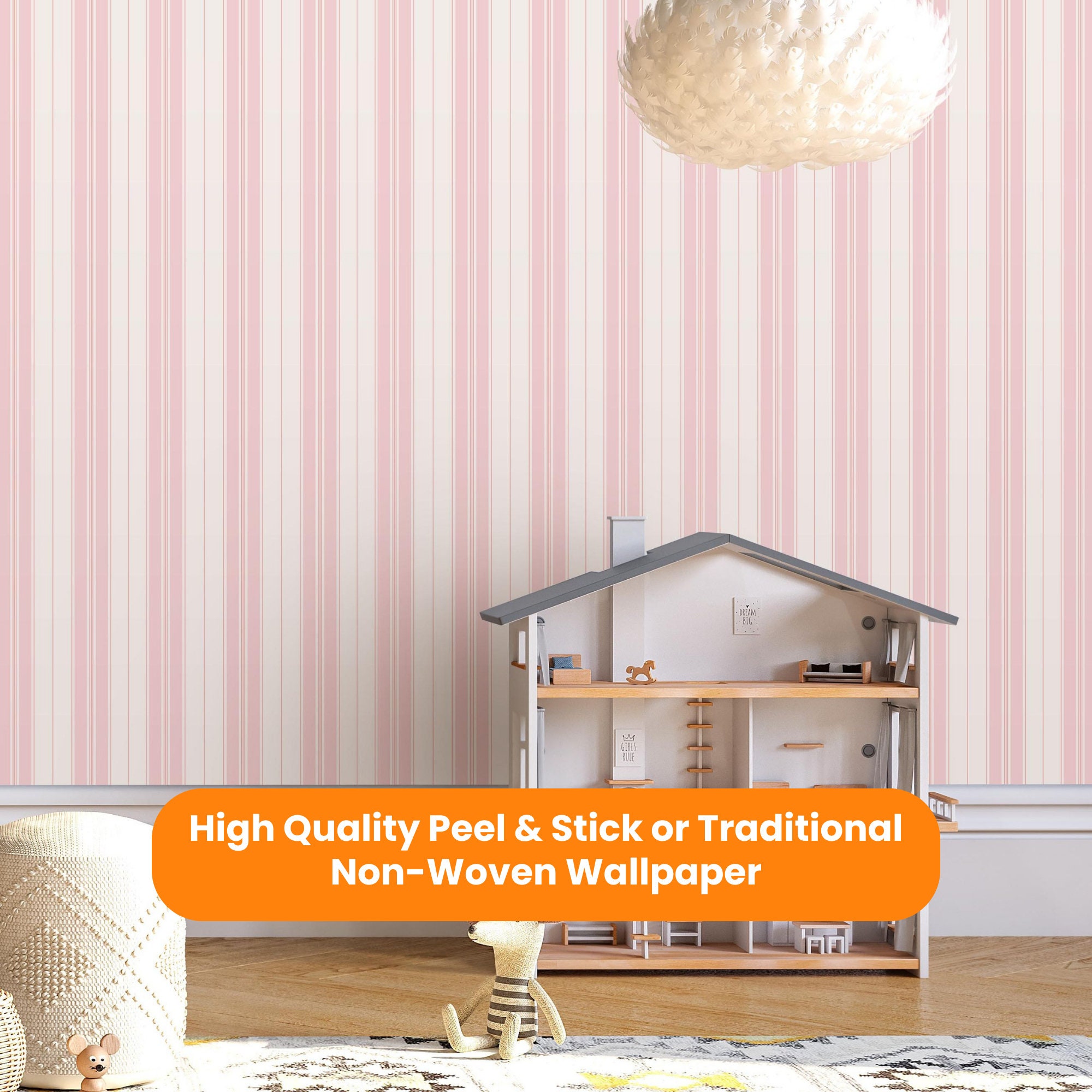 Candy Pink Stripes Wallpaper: Peel and Stick or NonWoven, Kids Nursery