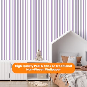 Purple Stripes Wallpaper Peel & Stick Removable Self Adhesive or Traditional NonWoven, Wallpaper Kids Room, Wallpaper Nursery and Playroom