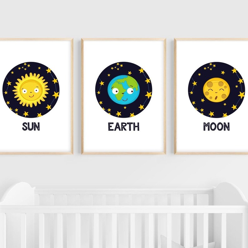 Universe Outer Space Themed Wall Art Set Kids Wall Etsy