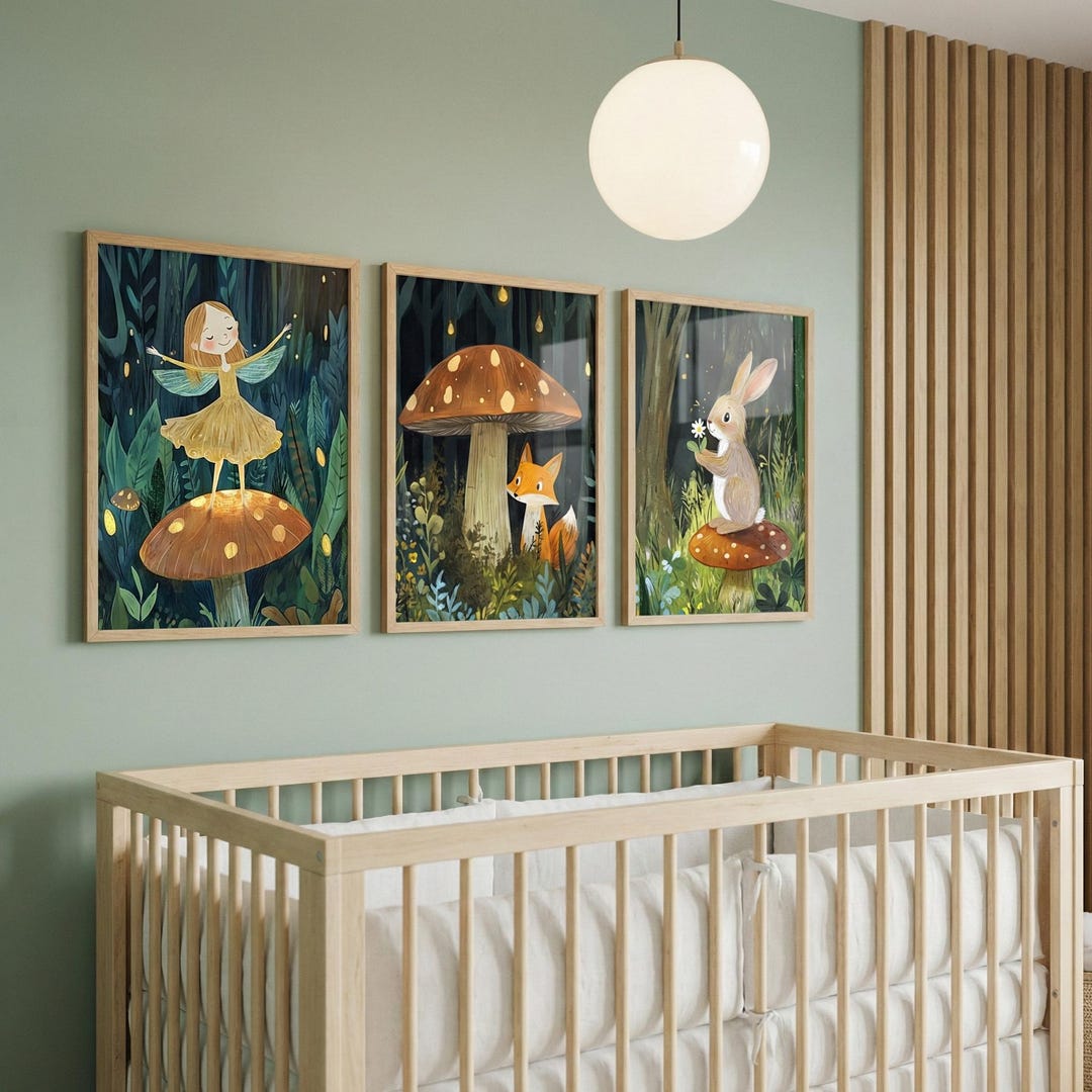 Woodland Nursery Wall Art - Set of 3, Enchanted Forest Decor, Fairy Fox ...