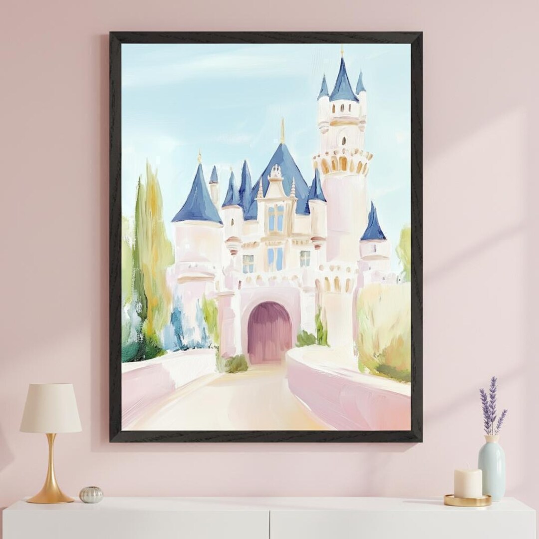 Fairy Tale Castle Watercolor Style Wall Art, Enchanted Kingdom Nursery ...