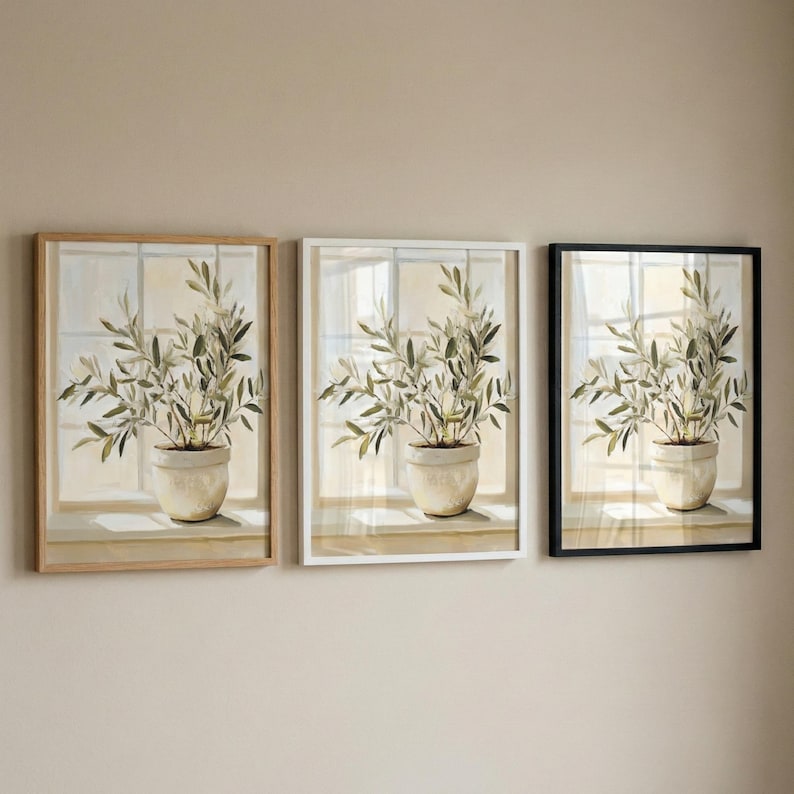 Olive Tree Botanical Watercolor Style Wall Art, Olive Branch Decor, Mediterranean Home Decor, Minimalist Plant Print, Farmhouse Kitchen Art image 9