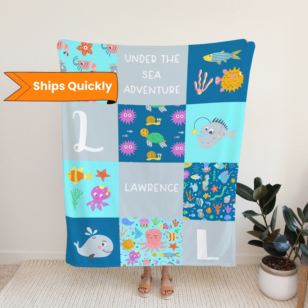Ocean Name Blanket, Under the Sea Gift for Kids, Personalized Blanket ...