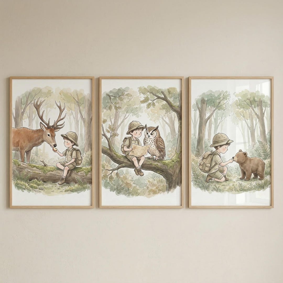 Forest Adventure Wall Art Set of 3, Woodland Nursery Decor, Little ...