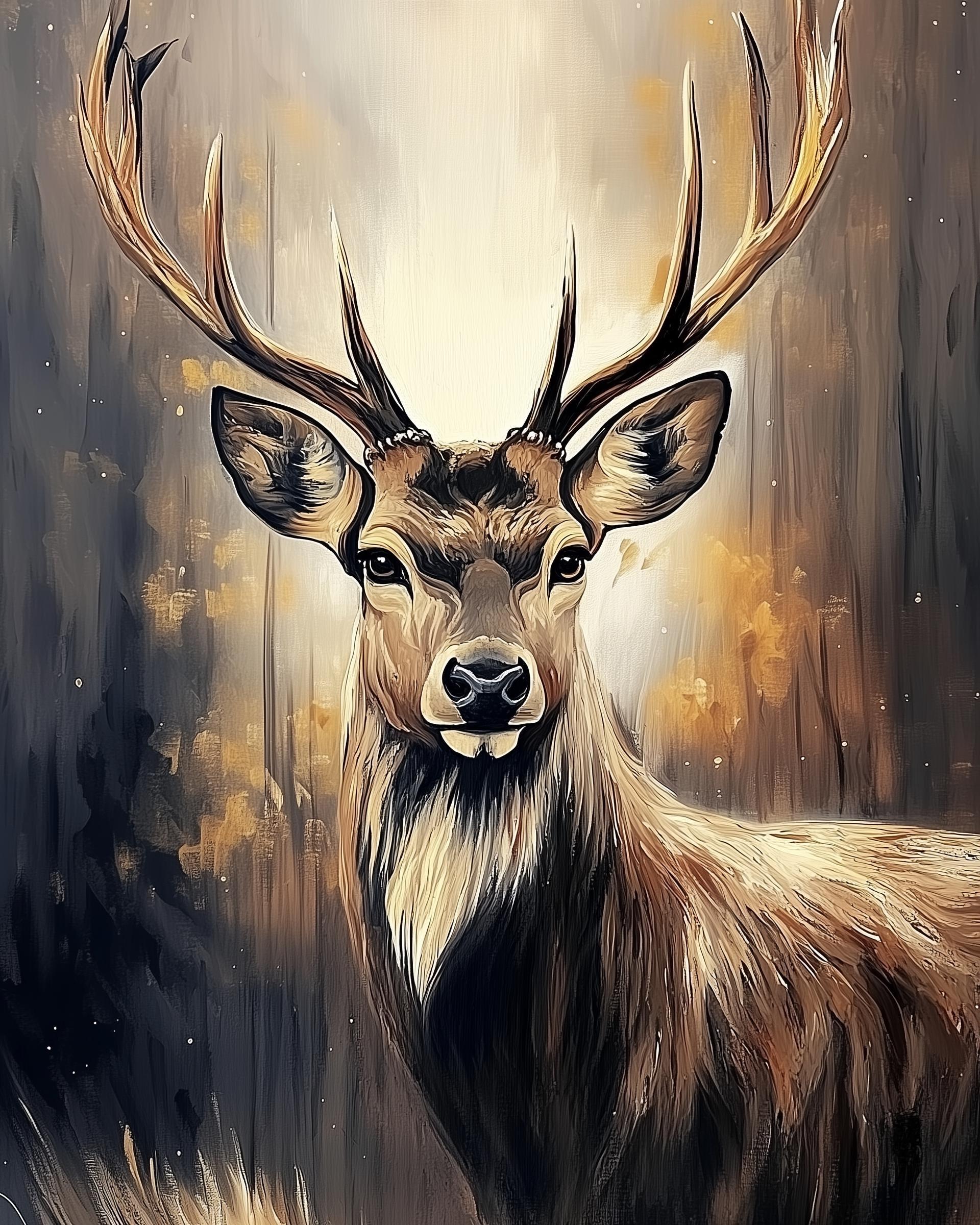 Majestic Stag Modern Abstract Wall Art, Forest Animal Earth Tone Decor ...