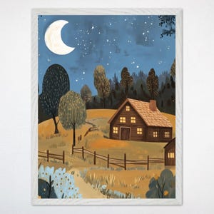 Moonlit Barn Wall Art - Countryside Barn Poster oder Leinwand, friedliche Bauernhausdekoration für Kinderzimmer, Spielzimmer, Heartland Harmony