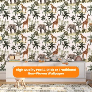 Safari Wallpaper Peel & Stick Removable Self Adhesive or Traditional NonWoven, Wallpaper Kids Room, Wallpaper Nursery, Wallpaper Playroom