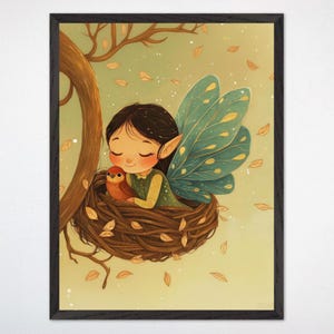 Bird Fairy Print: Whimsical Woodland Nursery Art, Enchanted Kids Room