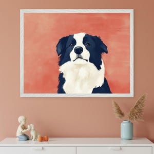 Border Collie Wall Art, Dog Lover Gift, Modern Pet Portrait, Herding Dog Decor, Farmhouse Animal Print, Digital Dog Illustration