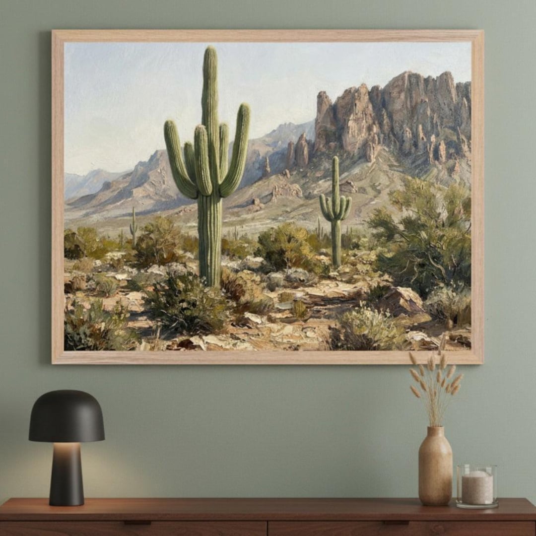 Saguaro Cactus Desert Landscape Wall Art, Arizona Mountain Decor ...