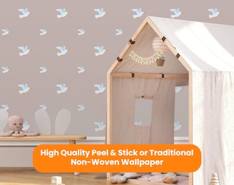 Birds Wallpaper Peel & Stick Removable Self Adhesive or Traditional NonWoven, Wallpaper Kids Room, Wallpaper Nursery, Wallpaper Playroom