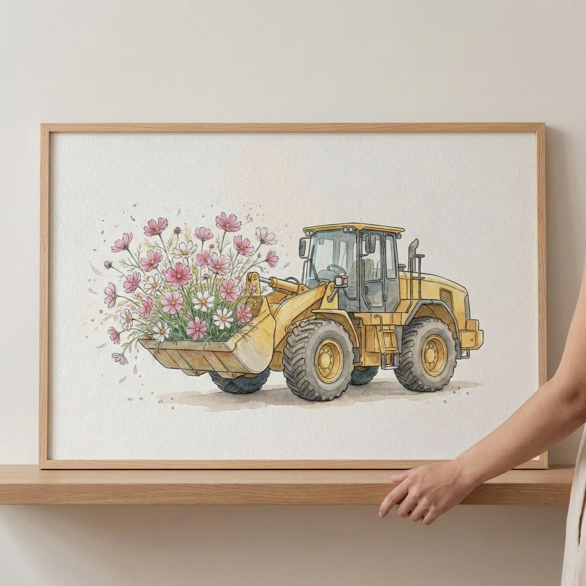 POW(Pictures On Walls) 限定カタログ 2010 Yellow Front Loader Watercolor Illustration Wall Art, Construction