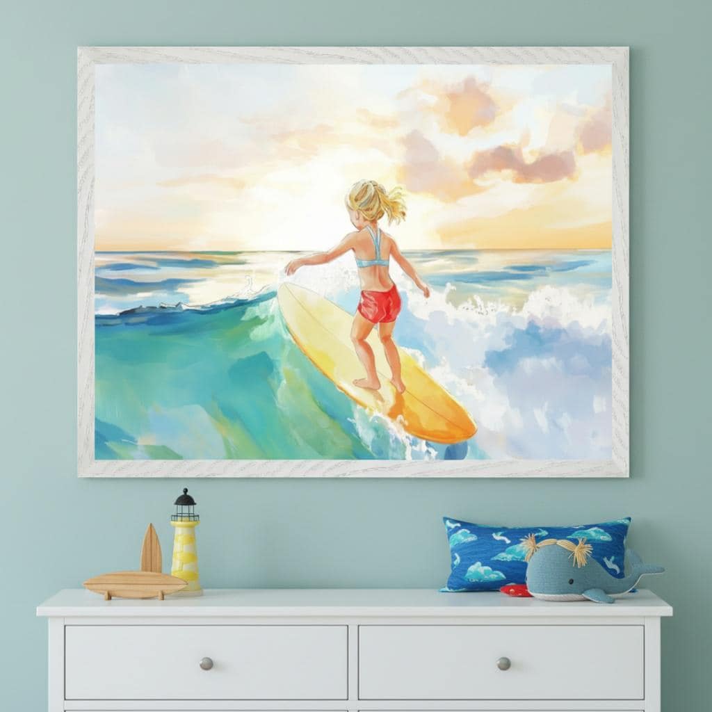 Girl Surfer Wall Art, Surfer Girl Nursery Decor, Watercolor Beach