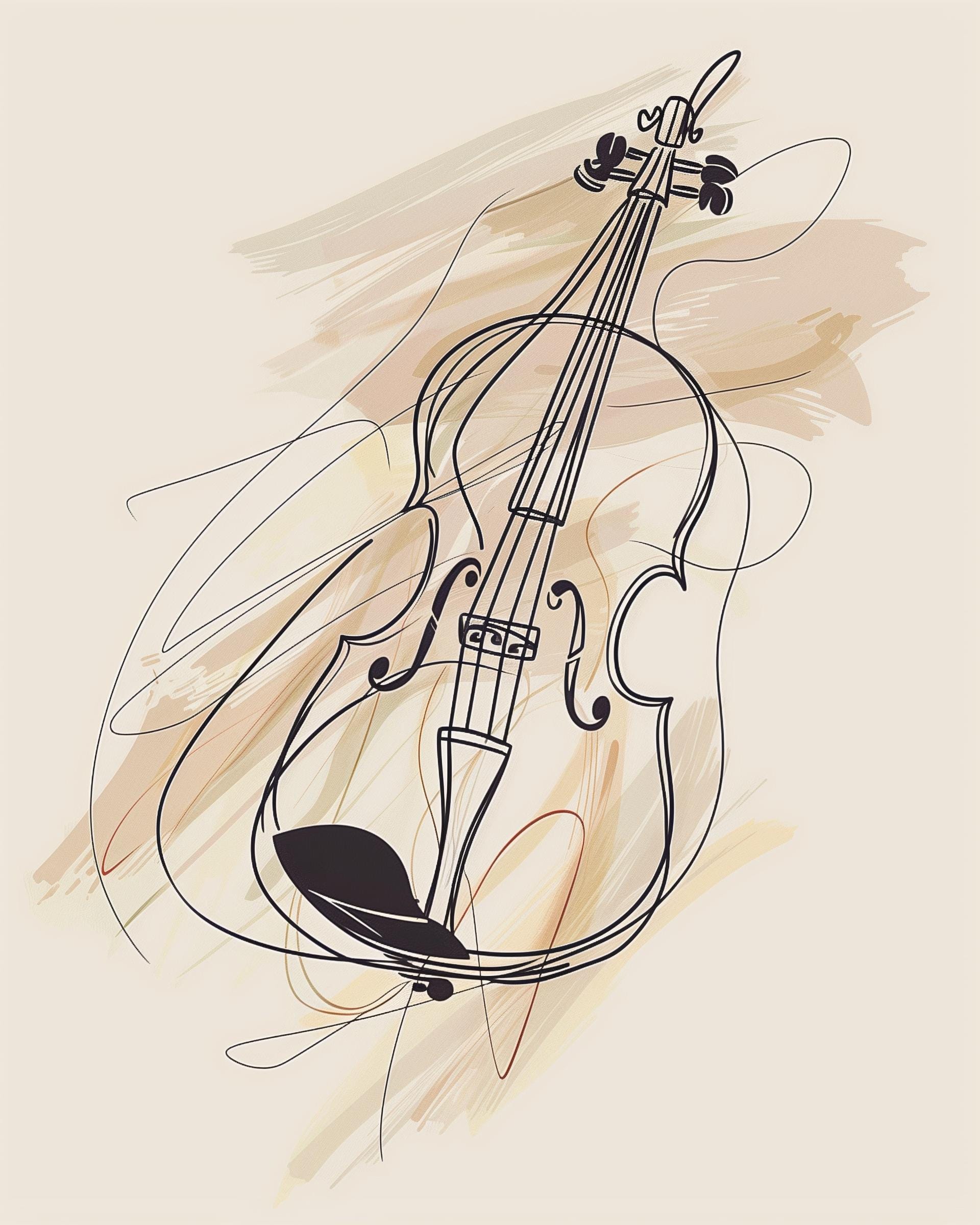 Violin Minimalist Line Art Print, Music Studio Decor, Abstract