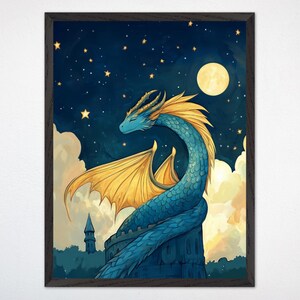 Dragon Moon Tower Canvas Art: Whimsical Nursery, Kids Room Decor