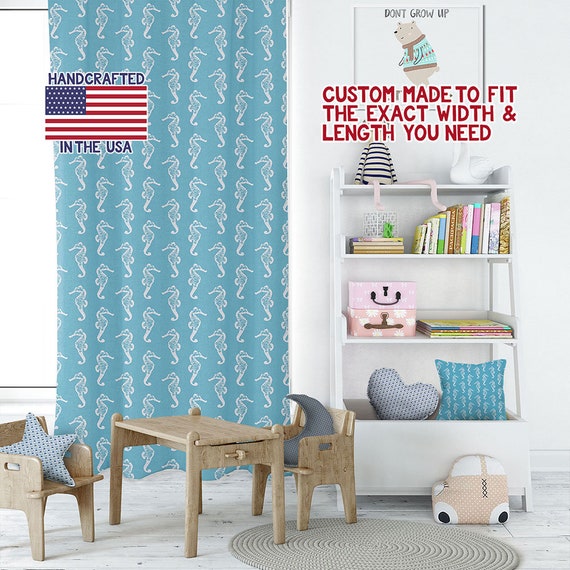 Sea Horse Ocean Blue Curtains For Kids Bohemian Curtains Etsy