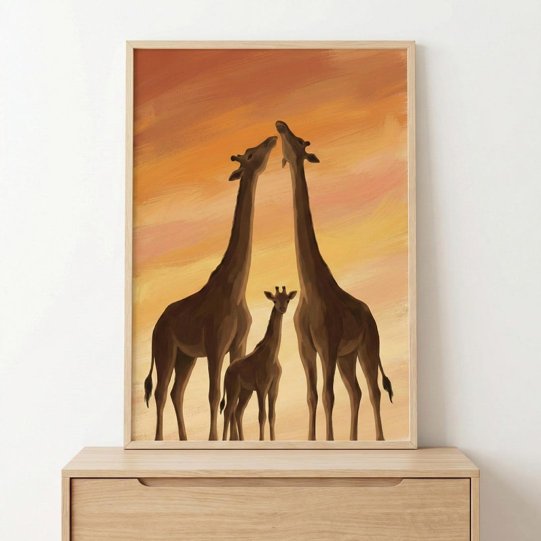 Giraffe Family Wall Art, Safari Nursery Decor, African Savanna Sunset ...
