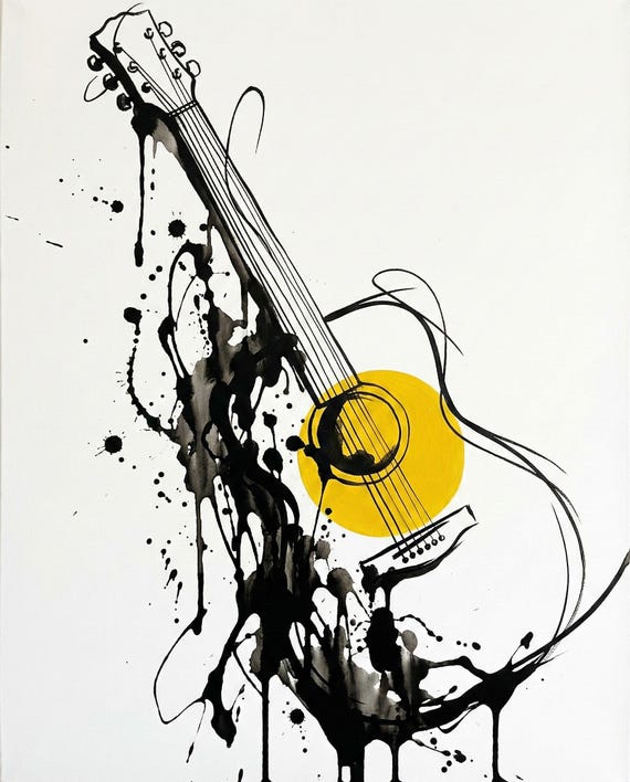アート・デザイン・音楽 INTERIOR SKETCHER Acoustic Guitar Minimalist Ink Sketch Wall Art, Abstract Musical