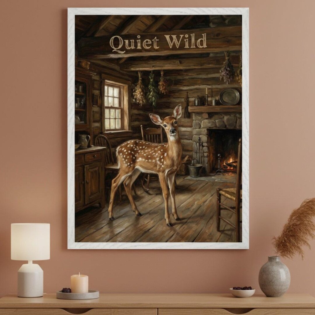 Spotted Fawn Rustic Cabin Interior Wall Art, Woodland Animal Home Decor ...