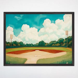 Baseball Field Sport Canvas Wall Art, Boys Room Sports Decor, Classic Ballpark Nursery Framed Poster for Kids